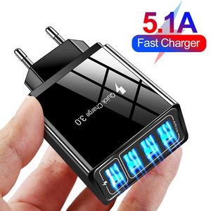 Caricatore USB Carica rapida 3.0 Adattatore telefonico a 4 porte per Huawei iPhone 12 xiaomi Tablet Caricatore mobile da parete portatile Caricatore rapido