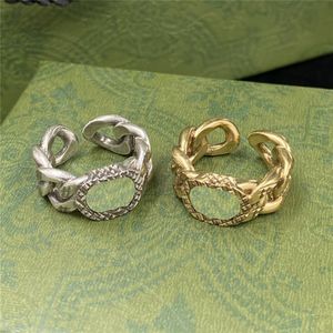 Vintage Winding Interlocking Letter Rings Golden Silver Ring Designer Kvinnor Öppen storlek Anello Personlighetsmycken med Box291E