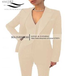 Womens Two Piece Pants Formal Business Women Suit Set Office Work 3 Pieces Notch Lapel Single Breasted Vest Lady Suits Wedding Tuxedos Party 230202 36OHZ