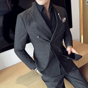 Men's Suits Blazers Jacket Pants 2 Pieces Set Fashion Casual Boutique Business Dress Wedding Groom Suit Coat Trousers Plus Size 230909