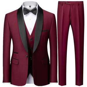 Mäns kostymer Blazers Suit Coat Pants Vest 3 PCS Set 2023 Fashion Casual Boutique Business Wedding Groom Dress Jacket Byxor 230909
