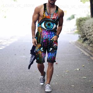 Men's Tracksuits 2022 Men's Fashion Tank Top T-Shirt + Shorts 3D Casual Brand Art Print Outdoor Fitness Vest 2 Piece Suit S-4XL Mans Wear 90Kg T230910