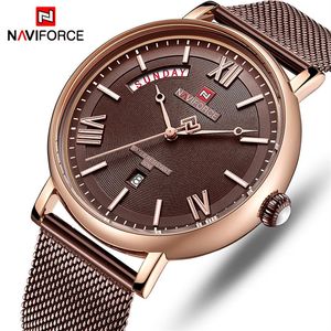 NaviForce Watch Men Fashion Business Watches Męski Wodoodporny Kwarc Kwarcowy zegar ze stali nierdzewnej Mesh Masculino296k