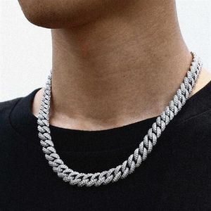 Naszyjniki Bransoletka 18 cali 10 mm 925 Silanie srebrne Ustawienie mrożone mrożone moissanite Diamond Hip Hop Cuban Link łańcuch Miami Naszyjnik JE276B