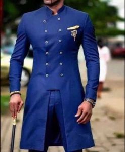 Erkek Suit Blazers Afrika Tasarım Kraliyet Mavi İnce Fit Erkekler İçin Düğün Damat Smokin Bride Damat Erkek Balo Partisi 2PCSBLAZERPANTS 230909