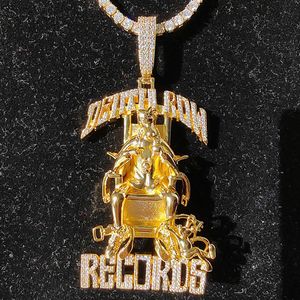 Hip Hop Large Death Row Records Pendant Necklace 5A Zircon 18K Real Gold Plated300y