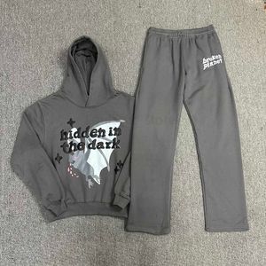 Karanlık harfli Puf Puf Kırık Sweetpants takım elbise setleri Unisex Street Giyim Nakış Baggy Y2K Rahat Ropa Hombre Tracksuits T230910