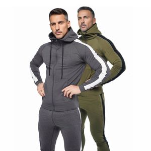 Erkek Trailsits Athletic 2 Parça Trailsuit Casual Full Zip Jogging Sweat Takım Spor Seti Spor Giyim 230909