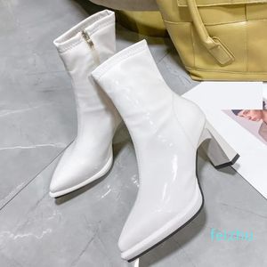Inverno de luxo feminino couro patente tornozelo westerntoe designer festa moda sapatos ytmtloy botines de mujer