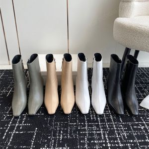 Aeyde leather pointy heel Side zipper ankle boots Chunky heel Fashion Booties Designer Shoes Factory Shoes Black white Nude gray 35-40