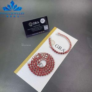 Modesmycken Red Moissanite Tennis Chain Halsband och armband Pass Diamond Tester