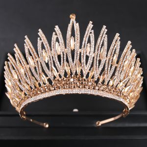 Düğün Saç Takı Lüks Kristal Altın Renk Büyük Taç Tiara Kraliçe Kadın Güzellik Pageant Balo Taçları Tiaras Gelin Aksesuarları 230909