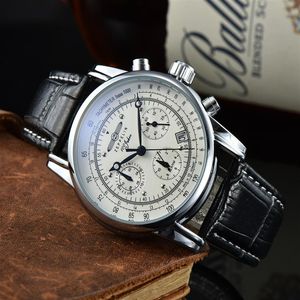 2022 رجال مشاهدة New Zeppelin Watch Top Top Gather Leather Business Casual Quartz Watch Watch Men Three Eyes Multifunction Chronogr211f