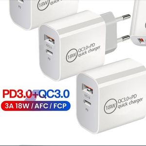 20W 18W QC3.0+PD Väggladdare Snabbladdare Snabbladdning Högkvalitativ typ C USB Compact Power Adapter PD QC3.0 för IP7 8 11 1214 Pro Samsung Phone -surfplatta