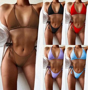 Ternos de duas peças Sexy Bikini Set Low-cintura Plissado Ondulado Neon Swimsuit Mulheres Bandagem Beachwear Monokini Swimwear Terno Push Up Moda Thong Banheira Terno Biquini Novo