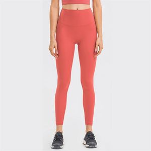 L-108B Pantaloni a vita alta No Pantaloni da yoga T-line Collant elastici Leggings in tinta unita Pantaloni sportivi da donna con sensazione nuda con cintura Pock253w