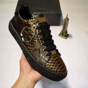 Marca de designer de luxo philipp sapatos masculinos crânio topo pp andando couro homem esportes casual moda sapato tênis