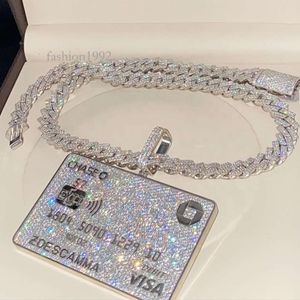 Vittguldpläterat solid Sier VVS Moissanite Diamond Iced Out Credit Card Pendant