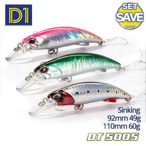 Betar lockar d1 havsfiske tungt sjunkande lock 92mm 49g 110mm 60g Jerk Minnow Bait för tonfiskspåfisk och delfin fiskdjup 1.5 4,0 m 230909