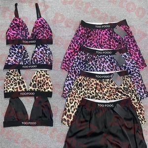 Leopardo sutiã shorts feminino maiô carta impressão biquíni v pescoço regata senhoras troncos de natação duas peças 280l