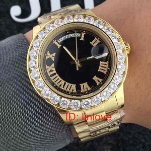 Luxury 18K Gold President Day-Date Big Watch Men Stainless Diamonds Dial Diamond Bezel Automatic Designer Watches WristWatch231U