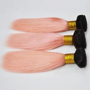 Acceptera Epacket 100% Human 1B Pink Rose Gold Ombre Human Hair Bundles Brazilian Hair 3 Bunds Remy Hair Extensions316a