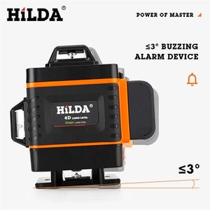 Hilda 12 16 Satır 3 4D Lazer Seviyesi Self-ing 360 Yatay ve Dikey Çapraz Süper Güçlü Green287b