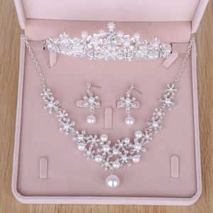 Wedding Jewelry Sets Bride Pearl Tiara Necklace Earrings Sets Hair Accessories for Women Crowns Necklace Set