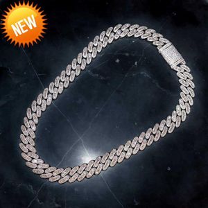 15mm Prong Baget Küba Zinciri 14K Beyaz Altın Kaplama Gerçek Buzlu Elmaslar Kolye Kübik Zirkonya Takı 14-20inch Uzunluk286L