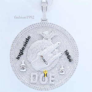 Hip Hop Iced Out Men Jewelry Cuban Moissanite Diamond S Sterling Sier Money Bag Custom Disc Pendant