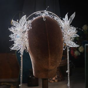 Bröllopshårsmycken Brud Huvudbanor Saint Girl Crown Glass Tassel Band Light Luxury Atmosphere Fairy Beauty Accessories 230909