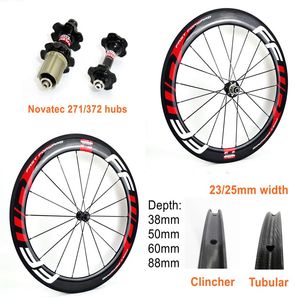700C carbon rim 38 50 60 88mm depth 25mm width road carbon wheels clincher Tubular carbon wheelset with novatec 271 372 hubs218O