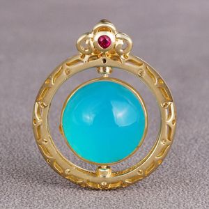 Blue Agate Hollow Gemstone Lion Necklace Pendant mobile pendant Matching Necklaces Couples Gold Chain Pendants Gold Gem Stone Jewelry High Jewellery Jewels
