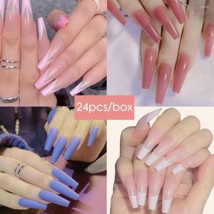 Falska naglar Långt ballerina Tryck på kistan Fransk matt Gradient Design Artifical Manicure Tool Nail Accessory Tips