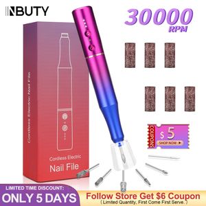 Nail Manicure Set INBUTY Electric Drill Machine 30000RPM Sander for Acrylic Gel Nails Portable Pedicure Polishing Shape Tools 230911