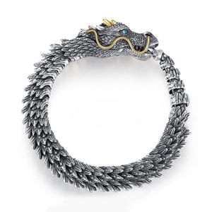 Kinesisk stil retro silverpläterad drake armband dominerande och personlig drake benarmband mäns trendiga och personliga smycken