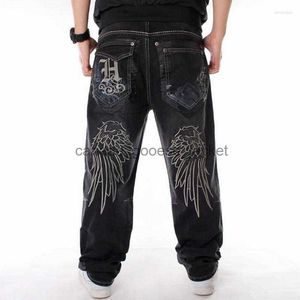 Erkekler Kot erkek kot pantolon erkek sokak dansı hiphop moda nakış siyah gevşek tahta denim pantolon genel erkek rap hip hop artı beden 30-46L230911