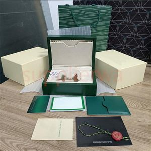 Högkvalitativ green Watch Box Cases Pappersväskor Certifikat Originallådor för trä Män Mänklockor Presentväskor Tillbehör Handbag238w