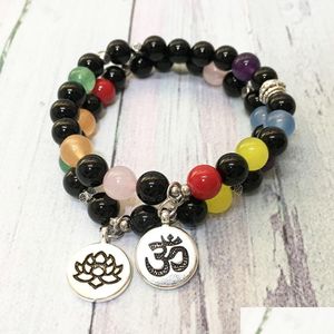 Beaded Mg0563 New Design 7 Chakra Mala Yoga Bracelet A Grade Black Onyx Womens Spiritual Lotus Ohm Charm Energy Drop Deliver Dhgarden Dh7Ab