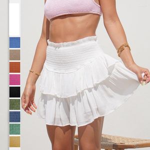 Saias Moda Plain Mulheres Verão Plissado Meio Corpo Saia Sexy Girl Ruffle Mini Curto Forro Completo Elástico Cintura