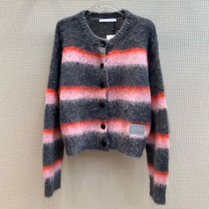 Suéter feminino marca de moda europeia Mohair listrado manga comprida cardigã de malha