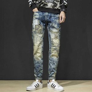 Neue Herren-Jeans mit geradem Schlauch und Löchern, heiß verkaufte, trendige Bettlerhosen