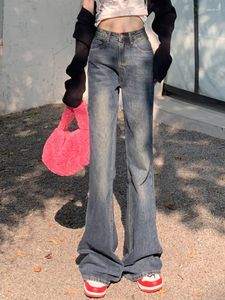 Women's Jeans High Street Korean Fashion Harajuku Waist Wide Leg Pants Slim Flared Full Length Baggy