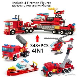 Blocos 348pcs caminhões de combate a incêndio carro barco blocos de construção cidade bombeiro figuras homem brinquedos para crianças meninos r230911