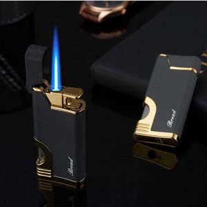 Creative Men's Business Style Transparent Visible No Gas Warehouse Blue Flame Windproof Straight Metal No Gas Lighter HVNY