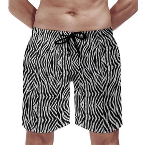 Erkek şort kabile zebra tahtası yaz siyah beyaz çizgiler spor fitness plajı kısa pantolon moda baskı artı boyutu yüzme gövdeleri