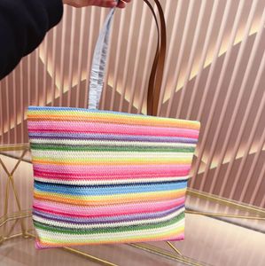 Плетеная сумка-тоут с радужной вышивкой Модельер женская соломенная сумка из лафита и женская кожаная сумка большая вместительность