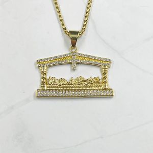 Pendant Necklaces Men's Rhinestone Jesus Head Gold Color Necklace Fashion The Last Supper Hip Hop