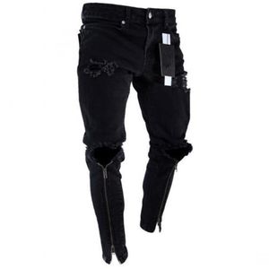 Qnpqyx mens dragkedja hål designer jeans svart rippad smal passform represent blyerts byxor multi style224k