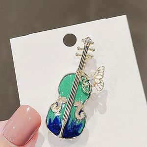 Damer Elegant Violin Brosch för kvinnor Musik Musik Rhinestone Butterfly Suit Lapel Pins Coat Dress Party Jewets Gifts